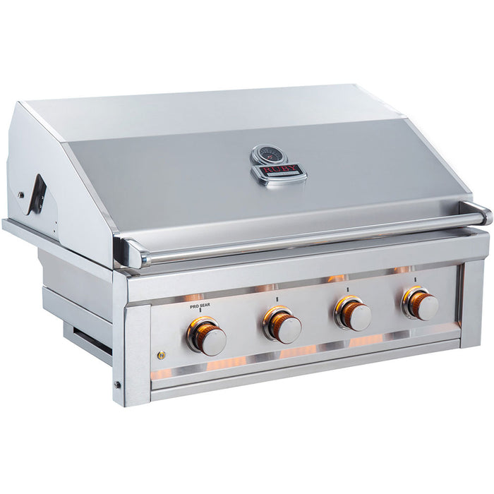 Ruby 36" 4 Burner Pro-Sear w/LED Lights, High Heat Searing Grate Natural Gas