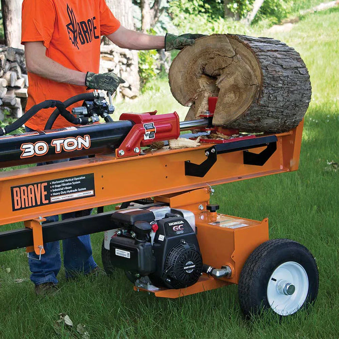 Brave VH1730GC 30‑Ton Tow‑Behind Log Splitter – Honda GC190, Horizontal/Vertical Operation