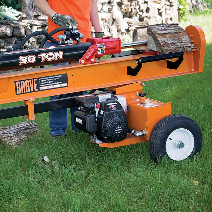 Brave VH1730GC 30‑Ton Tow‑Behind Log Splitter – Honda GC190, Horizontal/Vertical Operation