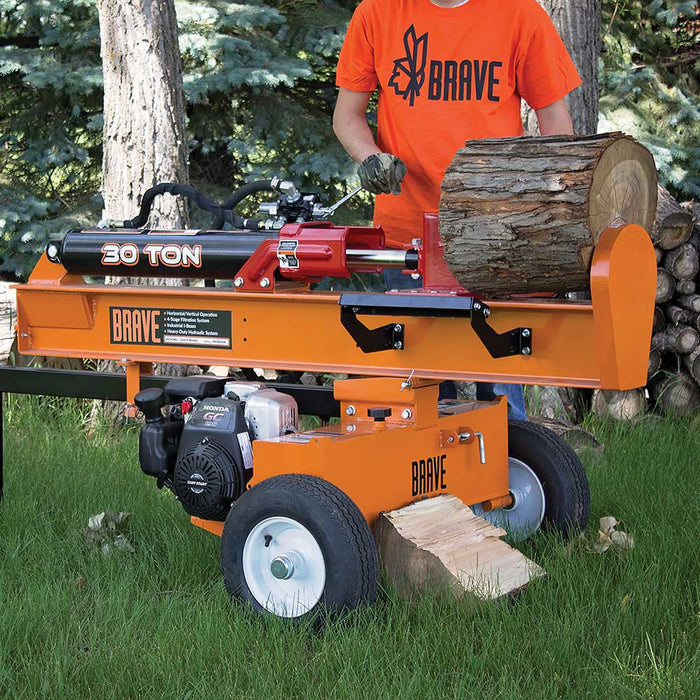 Brave VH1730GC 30‑Ton Tow‑Behind Log Splitter – Honda GC190, Horizontal/Vertical Operation