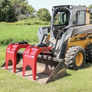 GreyWolf Double Quick Attach Grapple for Skid Steer Loaders – Gray/Red Powder Coat, Heavy‑Duty Brush & Debris Handling