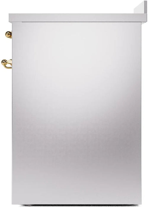 Ilve UPI304NMPSSG 30 in Nostalgie II Induction Range, 4 Elements, Single Oven, Stainless Steel, Brass