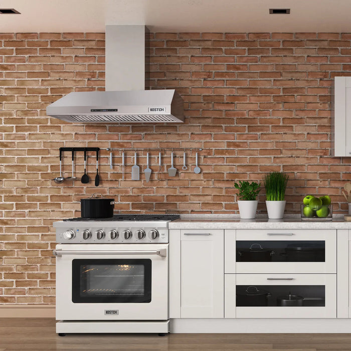 Kostch KOS-36RH06H 36" Wall-Mount Range Hood – Stainless Steel, 3-Speed Ventilation, LED Lighting
