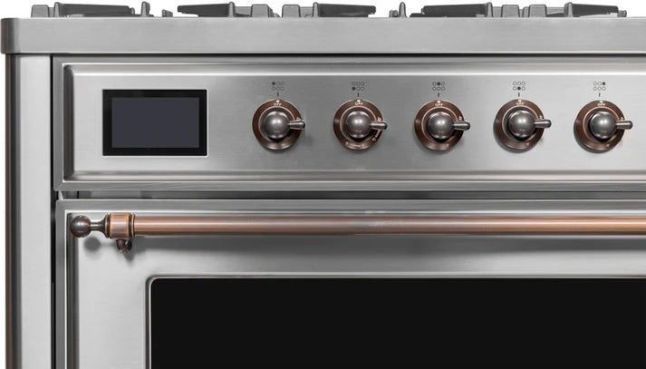 Ilve UM09FDNS3SSB Majestic II 36-Inch Freestanding Dual Fuel Range with 6 Sealed Black Brass Burners, Griddle, Electric Convection Oven, TFT Display, Warming Drawer – Stainless Steel with Burnished Trim