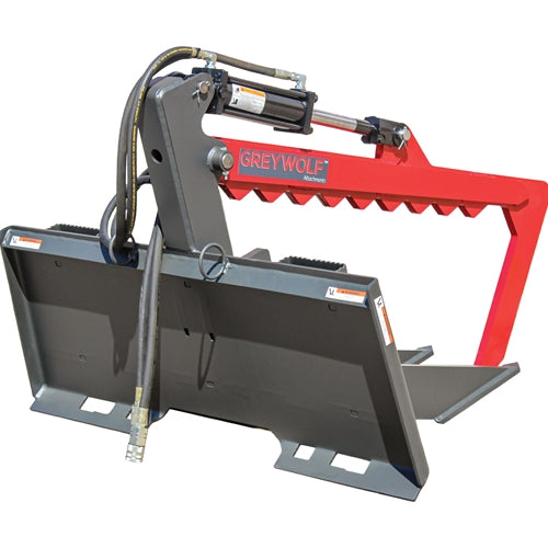GreyWolf Rock Devil Attachment for Skid Steer Loaders – Gray/Red Powder Coat, Heavy‑Duty Rock Removal Grapple
