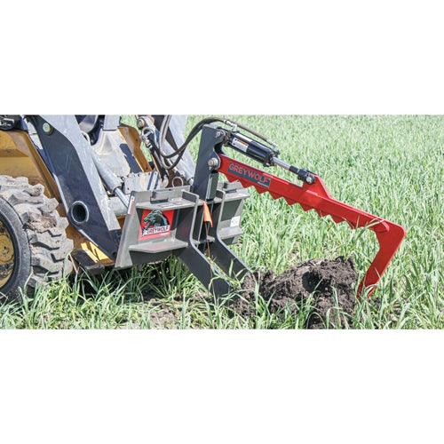 GreyWolf Rock Devil Attachment for Skid Steer Loaders – Gray/Red Powder Coat, Heavy‑Duty Rock Removal Grapple