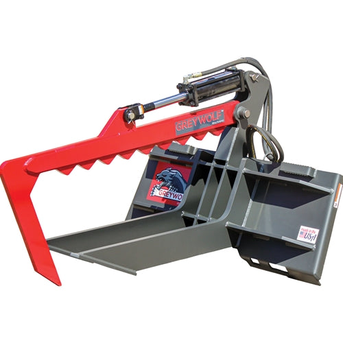 GreyWolf Rock Devil Attachment for Skid Steer Loaders – Gray/Red Powder Coat, Heavy‑Duty Rock Removal Grapple