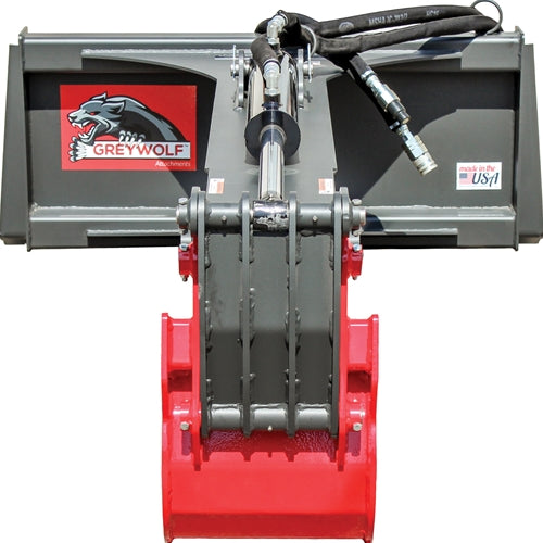GreyWolf Backhoe Attachment for Skid Steer Loaders – Gray/Red Powder Coat Finish, 12‑in Bucket, Universal Quick Attach Plate