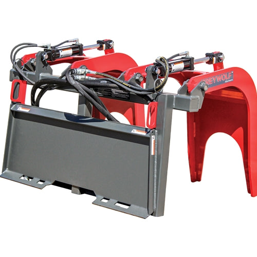GreyWolf Double Quick Attach Grapple for Skid Steer Loaders – Gray/Red Powder Coat, Heavy‑Duty Brush & Debris Handling