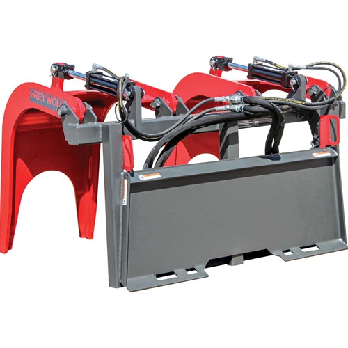 GreyWolf Double Quick Attach Grapple for Skid Steer Loaders – Gray/Red Powder Coat, Heavy‑Duty Brush & Debris Handling