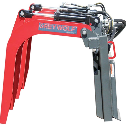 GreyWolf Double Quick Attach Grapple for Skid Steer Loaders – Gray/Red Powder Coat, Heavy‑Duty Brush & Debris Handling