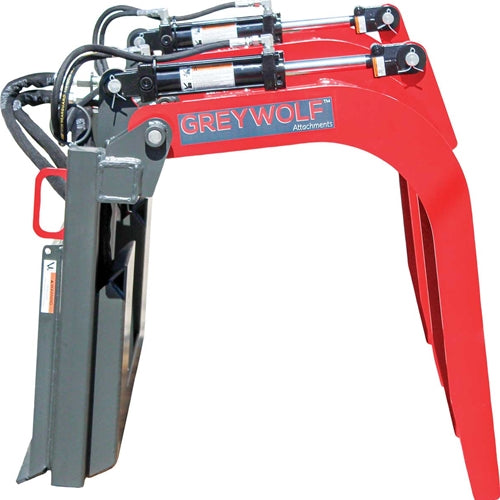 GreyWolf Double Quick Attach Grapple for Skid Steer Loaders – Gray/Red Powder Coat, Heavy‑Duty Brush & Debris Handling