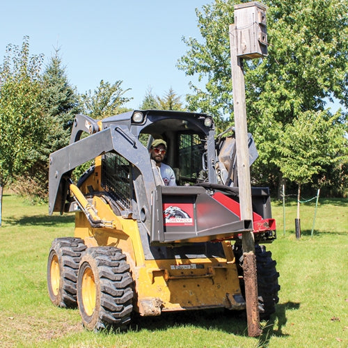 GreyWolf Tree Puller Attachment for Skid Steer Loaders – 9‑In. Jaw Capacity, Heavy‑Duty Steel Frame, 3,500 PSI Hydraulic, Gray/Red Powder Coat