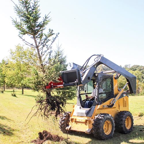 GreyWolf Tree Puller Attachment for Skid Steer Loaders – 9‑In. Jaw Capacity, Heavy‑Duty Steel Frame, 3,500 PSI Hydraulic, Gray/Red Powder Coat