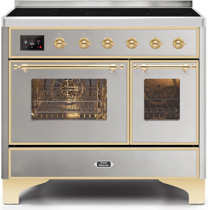 ILVE Majestic II 40-Inch Induction Range with Double Ovens, Stainless Steel Brass Trim