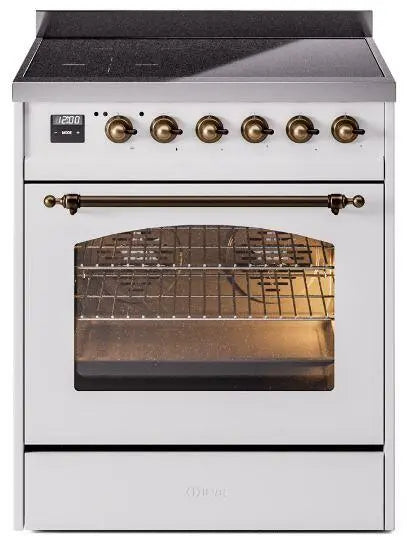 ILVE Nostalgie II 30-Inch Induction Range with 4 Elements, White Burnished Trim