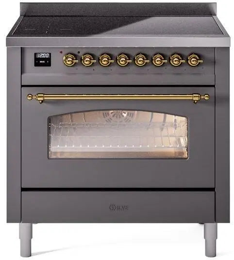 ILVE Nostalgie II 36-Inch Induction Range with 6 Elements, Graphite Matte Brass Trim