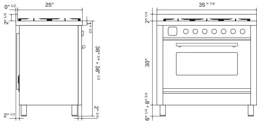 ILVE Nostalgie II 36-Inch Dual Fuel Range with 6 Burners and Griddle, Glossy Black Brass Trim