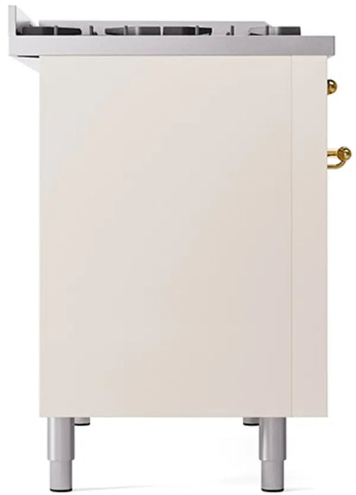 ILVE Nostalgie II 48-Inch Dual Fuel Range with 8 Burners and Griddle, Antique White Brass Trim