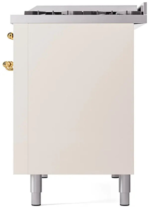 ILVE Nostalgie II 48-Inch Dual Fuel Range with 8 Burners and Griddle, Antique White Brass Trim