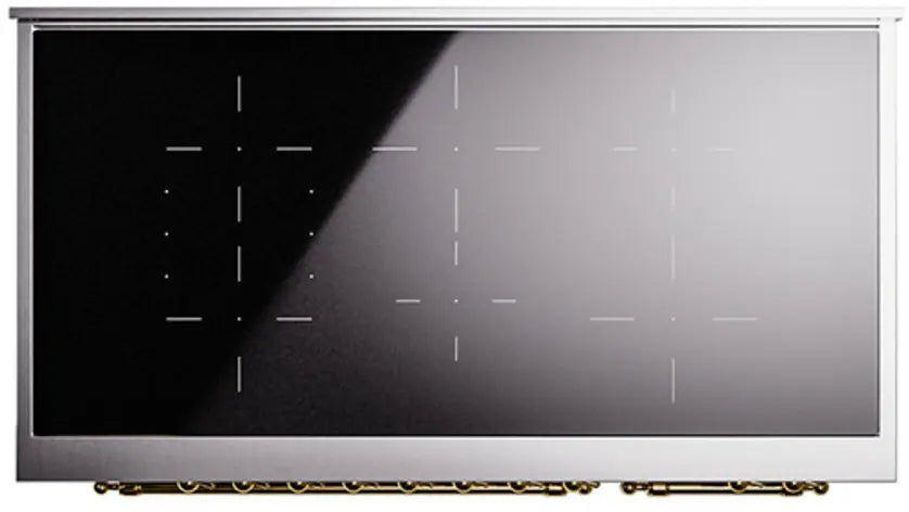 ILVE Nostalgie II 48-Inch Induction Range with 6 Elements and Double Ovens, Stainless Steel Brass Trim
