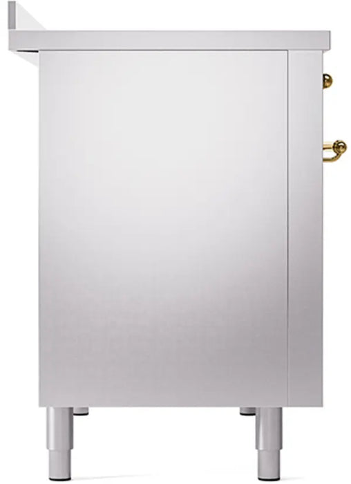 ILVE Nostalgie II 48-Inch Induction Range with 6 Elements and Double Ovens, Stainless Steel Brass Trim