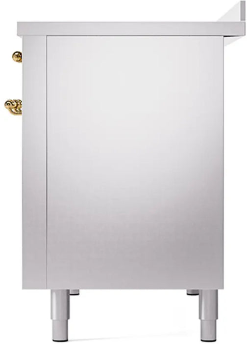 ILVE Nostalgie II 48-Inch Induction Range with 6 Elements and Double Ovens, Stainless Steel Brass Trim