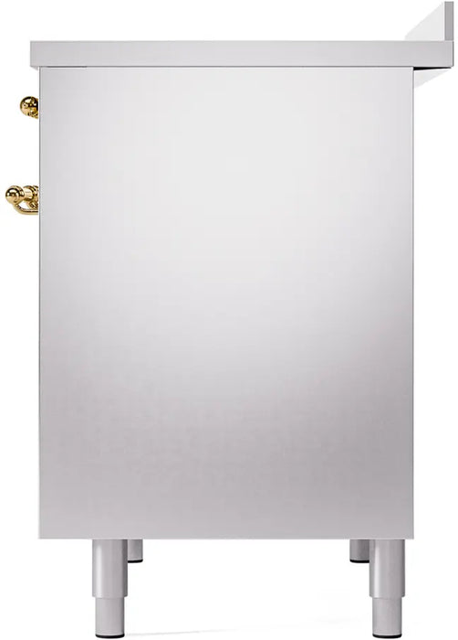 ILVE Nostalgie II 40-Inch Induction Range with 6 Elements and Double Ovens, Stainless Steel Brass Trim