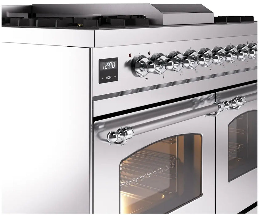 ILVE Nostalgie II 40-Inch Dual Fuel Range with Double Ovens, 6 Burners and Griddle, Stainless Steel Chrome Trim LP