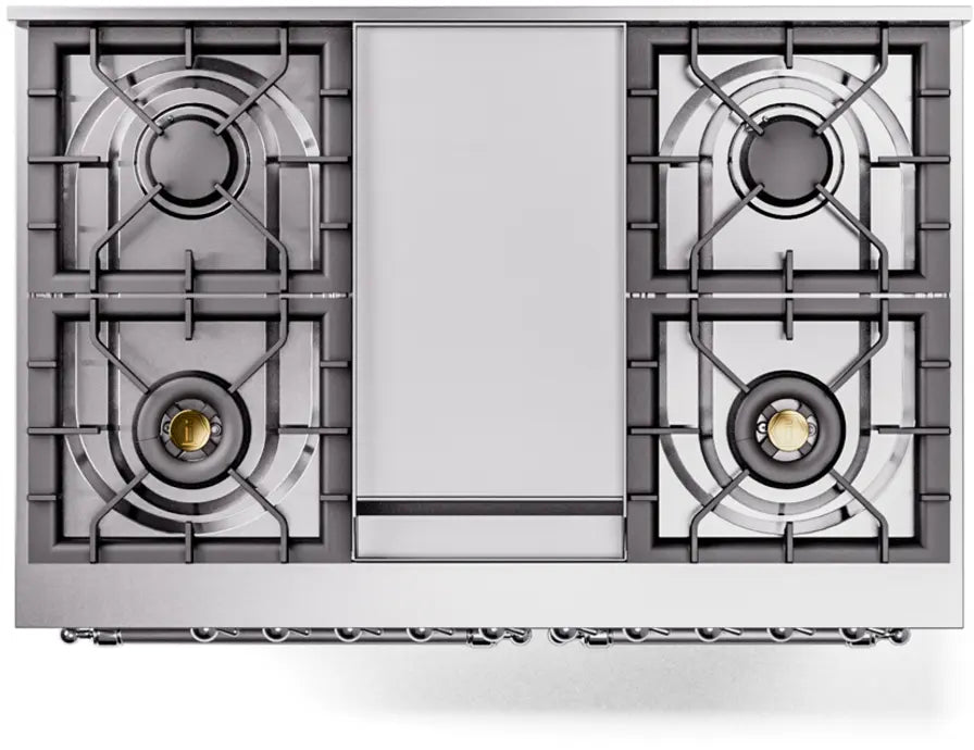ILVE Nostalgie II 40-Inch Dual Fuel Range with Double Ovens, 6 Burners and Griddle, Stainless Steel Chrome Trim LP