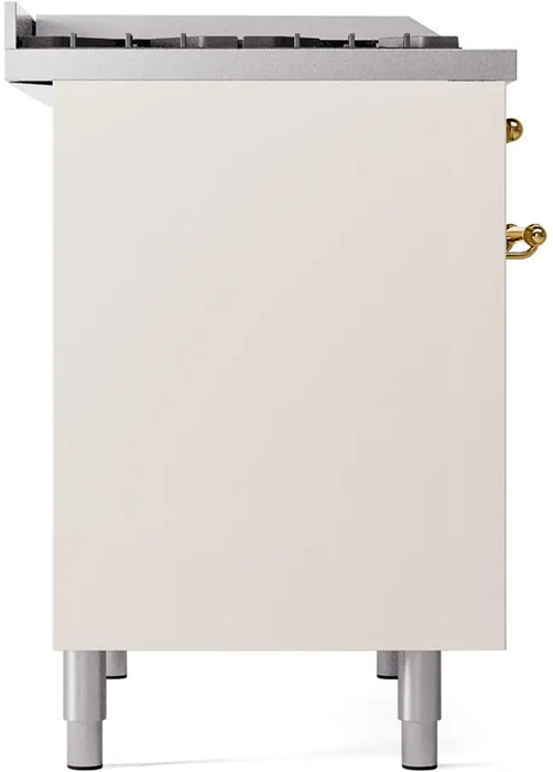 ILVE Nostalgie II 40-Inch Dual Fuel Range with Double Ovens, 6 Burners and Griddle, Antique White Brass Trim