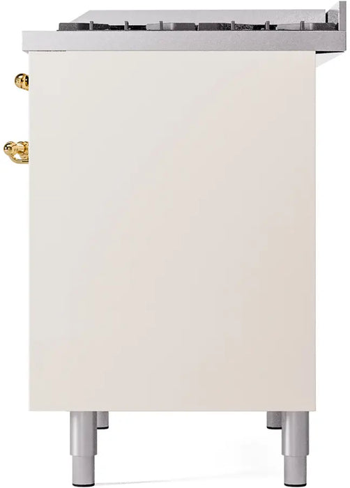 ILVE Nostalgie II 40-Inch Dual Fuel Range with Double Ovens, 6 Burners and Griddle, Antique White Brass Trim