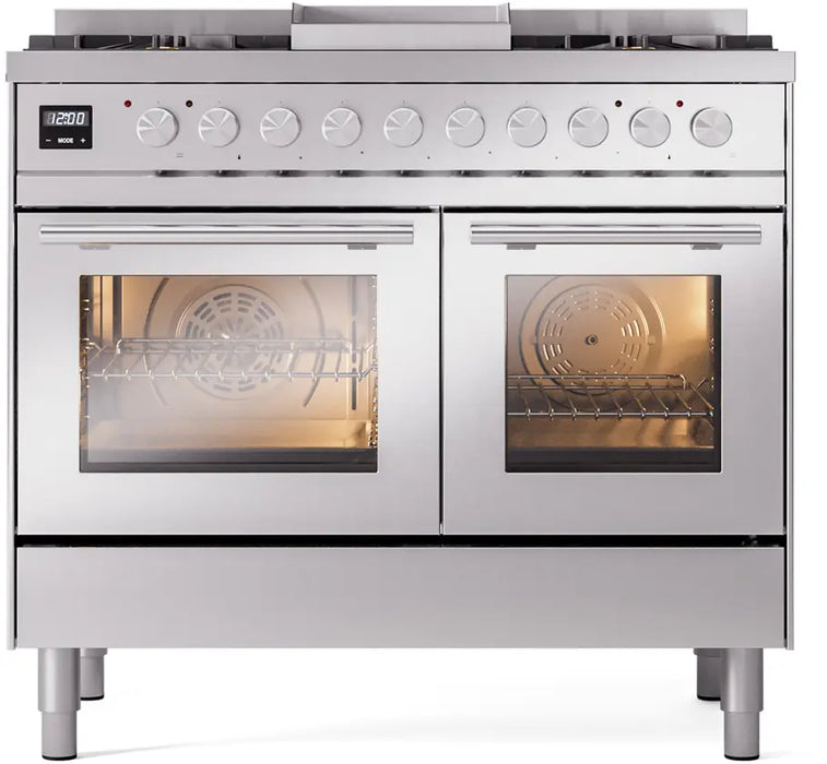 ILVE Professional Plus II 40-Inch Dual Fuel Range with 6 Burners and Griddle, Stainless Steel