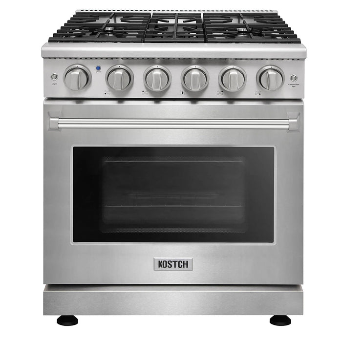 Kostch KOS-30RG03M-S 30" Freestanding Gas Range with 5 Burners, 4.55 cu. ft. Convection Oven – Stainless Steel, LP Convertible