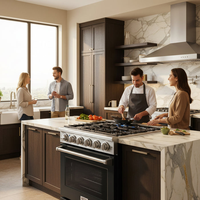 Kostch KOS-30RG03M-B 30" Freestanding Gas Range with 5 Burners, 4.55 cu. ft. Convection Oven – Black, LP Convertible