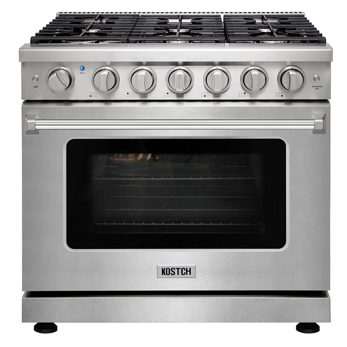Kostch KOS-36RG03M-S 36" Freestanding Gas Range with 6 Burners, Convection Oven – Stainless Steel, LP Convertible
