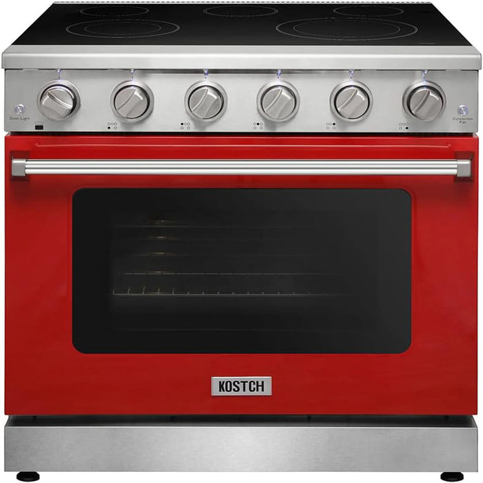 Kostch KOS-36RE06H-R 36" Freestanding Electric Range with Smooth Cooktop, Convection Oven – Red