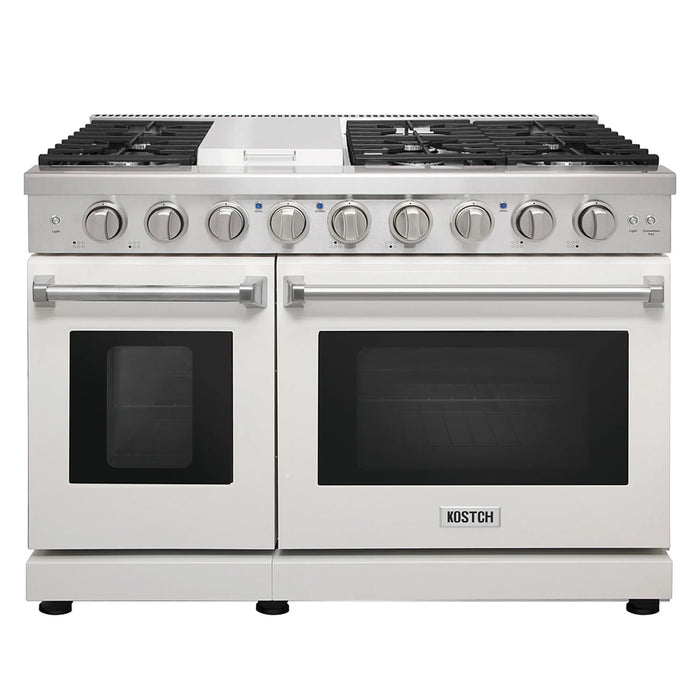 Kostch KOS-48RG03M-W 48" Freestanding Gas Range with 6 Burners, Convection Oven – White, LP Convertible