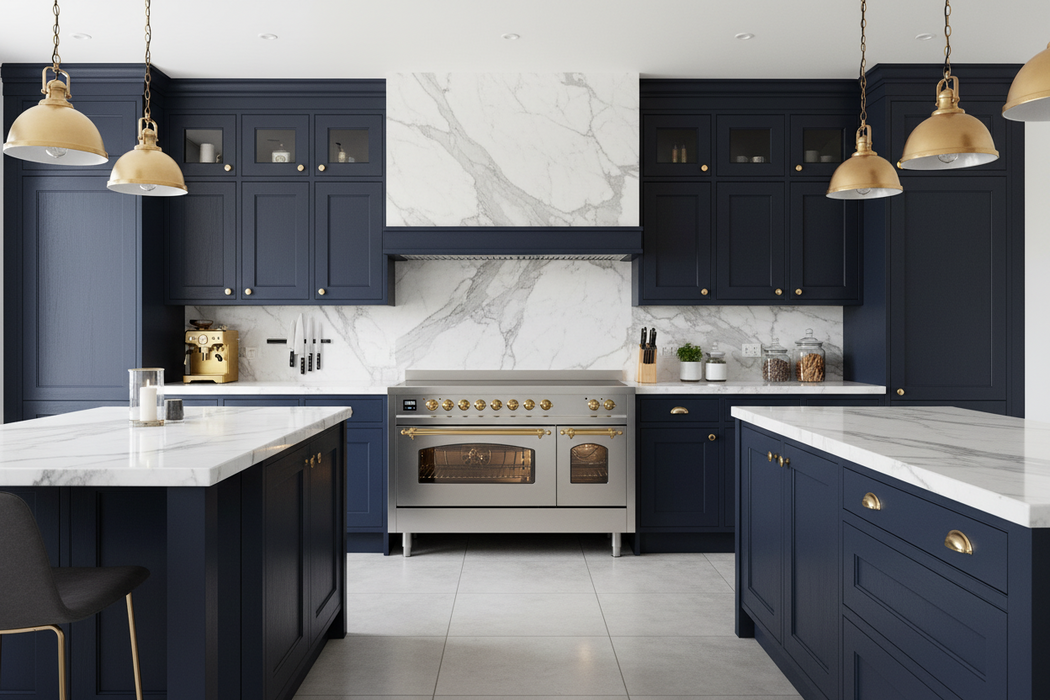 ILVE Nostalgie II 48-Inch Induction Range with 6 Elements and Double Ovens, Stainless Steel Brass Trim