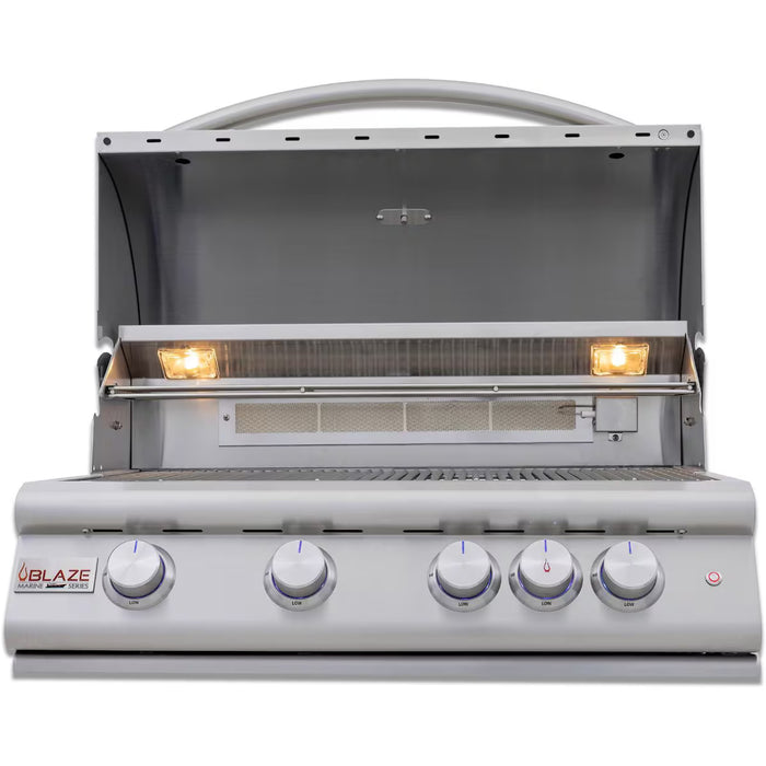 Blaze BLZ-4LTE3MG-NG 32" 4-Burner Built-In Marine Grade Natural Gas Grill, 66,000 BTU, 316L Stainless Steel LTE Plus with Lights & Infrared Rear Burner