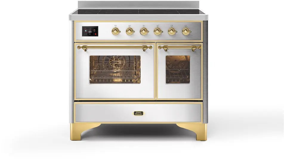 ILVE Majestic II 40-Inch Induction Range with Double Ovens, Stainless Steel Brass Trim