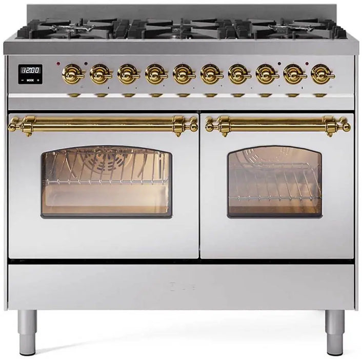 ILVE Nostalgie II 40-Inch Induction Range with 6 Elements and Double Ovens, Stainless Steel Chrome Trim