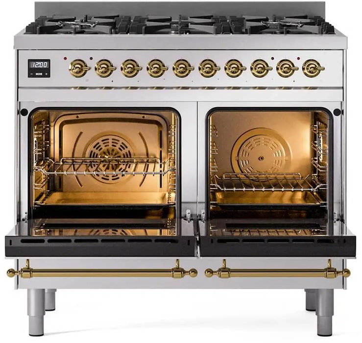 ILVE Nostalgie II 40-Inch Induction Range with 6 Elements and Double Ovens, Stainless Steel Chrome Trim