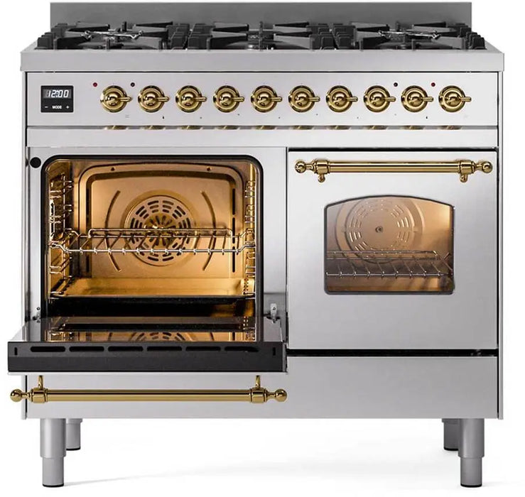ILVE Nostalgie II 40-Inch Induction Range with 6 Elements and Double Ovens, Stainless Steel Chrome Trim
