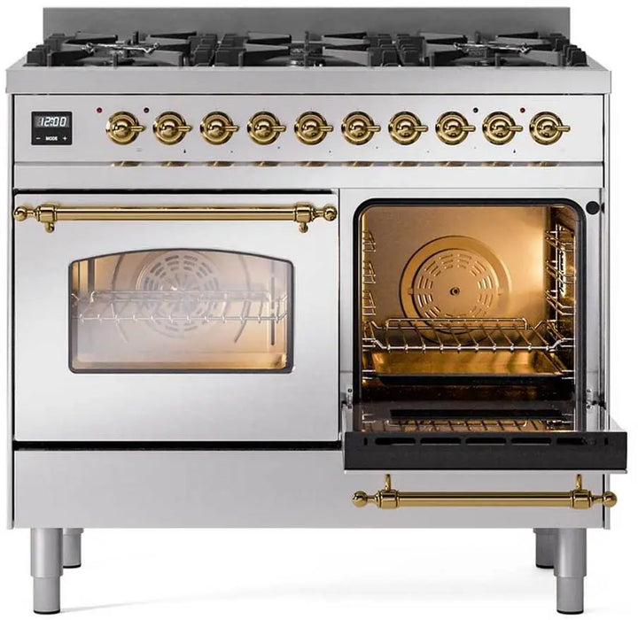 ILVE Nostalgie II 40-Inch Induction Range with 6 Elements and Double Ovens, Stainless Steel Chrome Trim