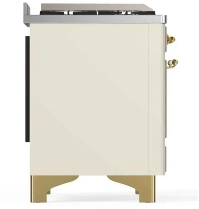 ILVE Majestic II 48-Inch Dual Fuel Range with 8 Burners and Griddle, Antique White Brass Trim