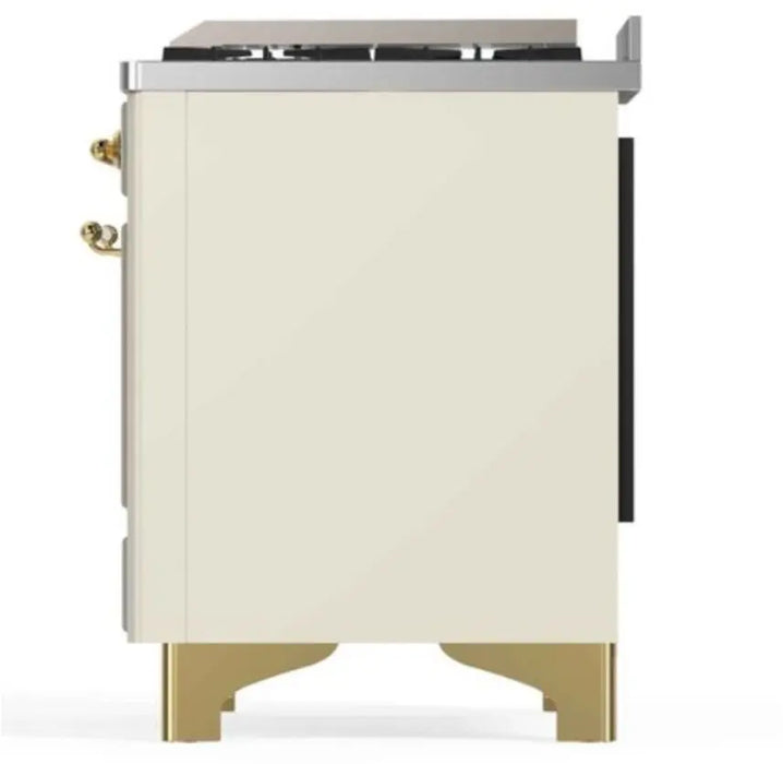 ILVE Majestic II 48-Inch Dual Fuel Range with 8 Burners and Griddle, Antique White Brass Trim