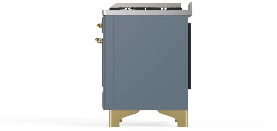 ILVE Majestic II 48-Inch Dual Fuel Range with 8 Burners and Griddle, Blue Grey Brass Trim