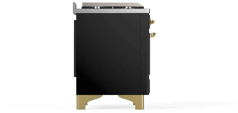 ILVE Majestic II 48-Inch Dual Fuel Range with 8 Burners and Griddle, Glossy Black Brass Trim