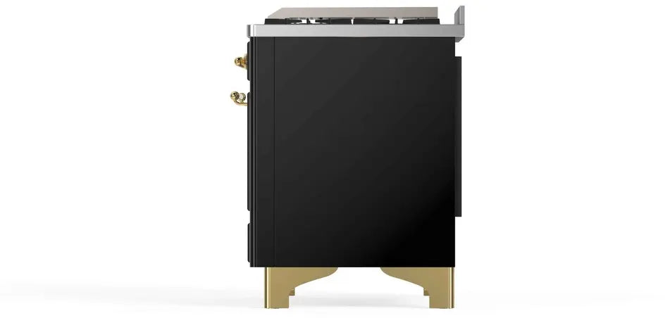 ILVE Majestic II 48-Inch Dual Fuel Range with 8 Burners and Griddle, Glossy Black Brass Trim